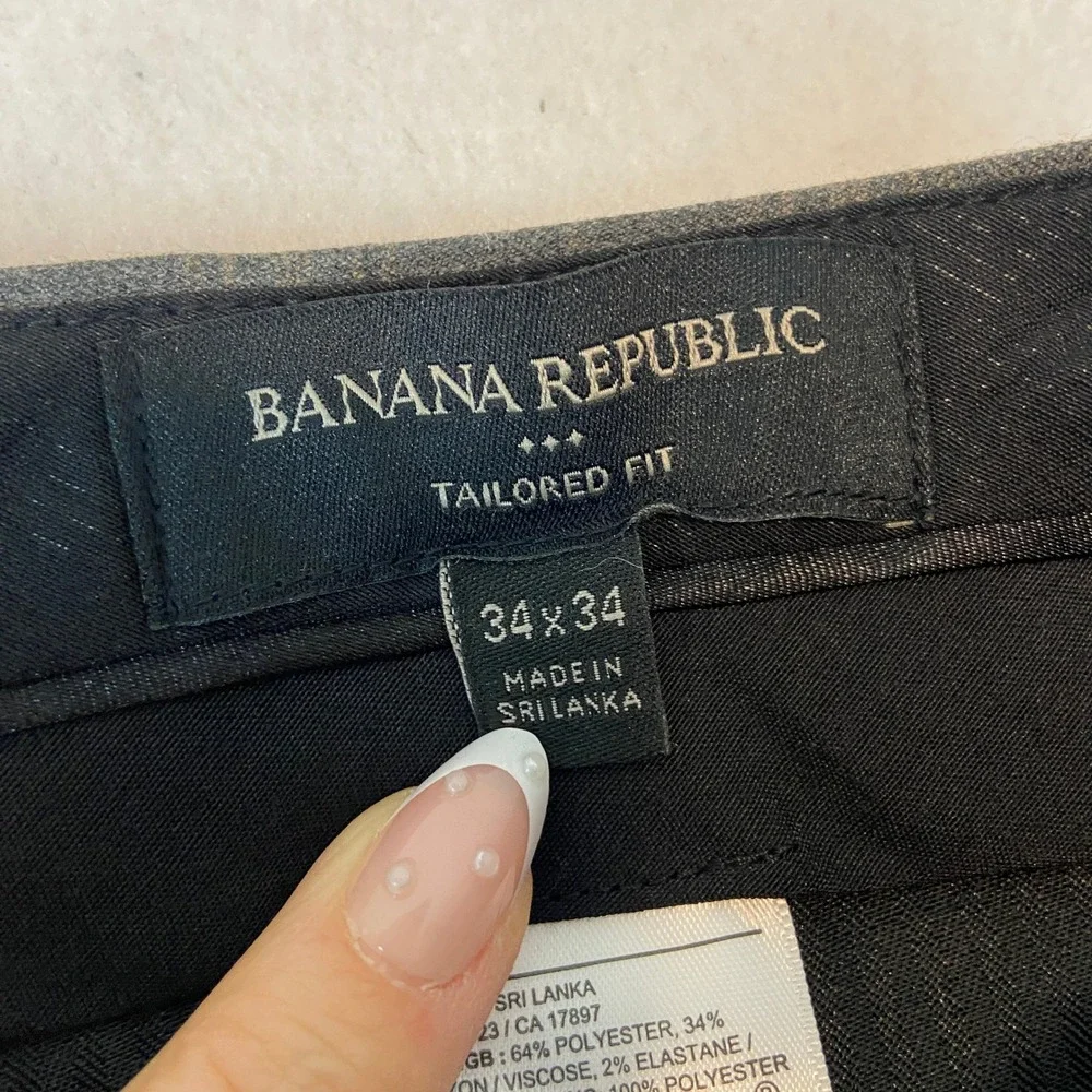 Banana Republic Tailored Fit Plaid Dress Pants Men 34x34* Gray Wool Blend Office